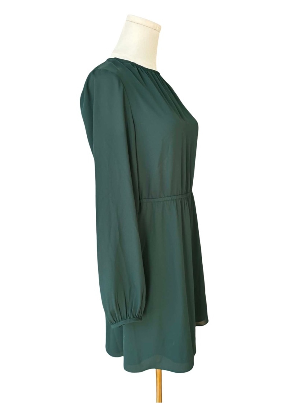 Aritzia Sunday Best Deep Green Long Sleeve Gathered Neck Dress - Picture 4 of 7